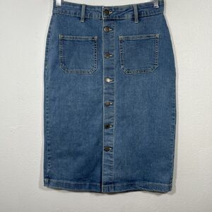 ON 34th Denim Skirt Womens 6 Blue Button Pencil Western Modest Y2K 90s